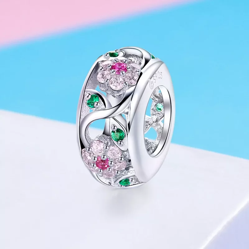 (imagen para) Pulsera de plata estilo Pandora con dije de resorte - BSC039 - Ver 2