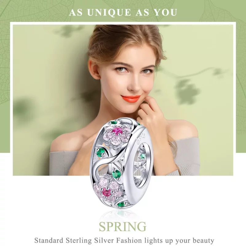 (imagen para) Pulsera de plata estilo Pandora con dije de resorte - BSC039 - Ver 6