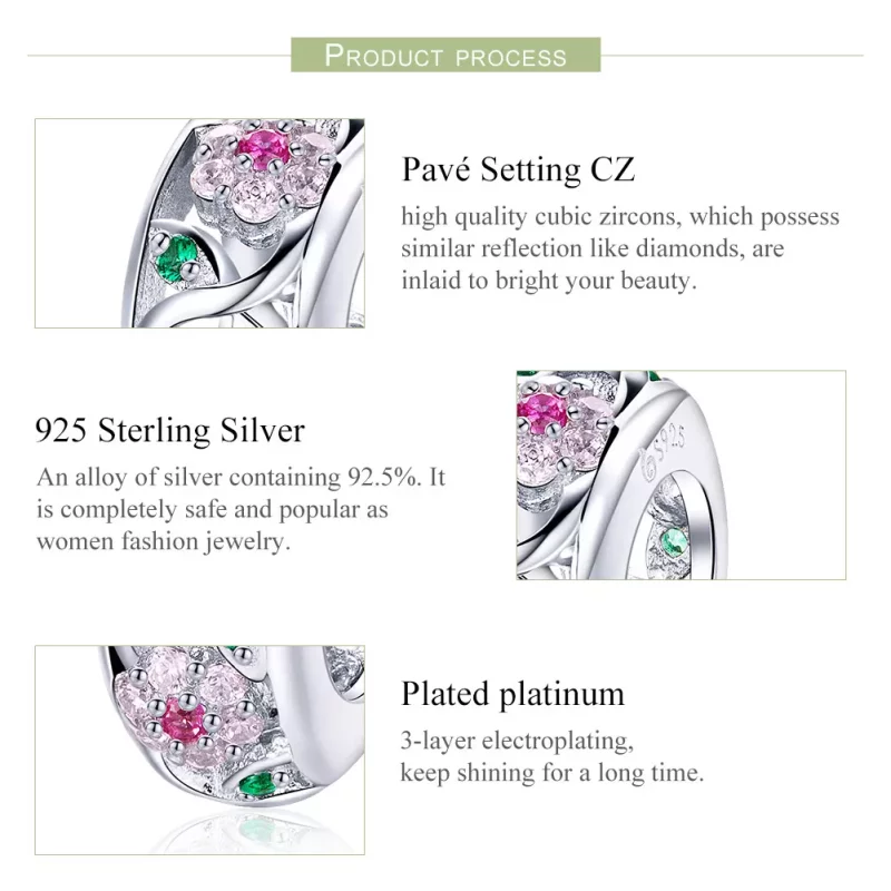 (imagen para) Pulsera de plata estilo Pandora con dije de resorte - BSC039 - Ver 7