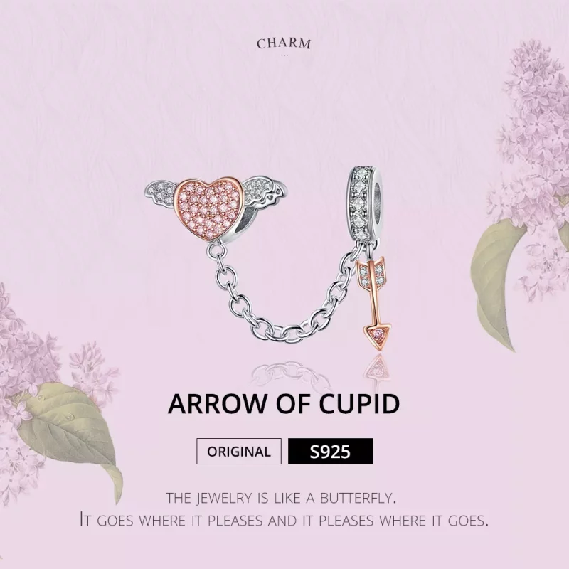 (imagen para) Pulsera de seguridad estilo Pandora en plata y oro rosa con flechas de Cupido - - Ver 2