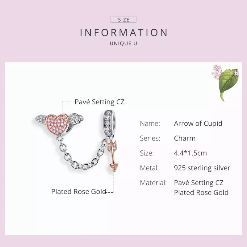 (imagen para) Pulsera de seguridad estilo Pandora en plata y oro rosa con flechas de Cupido - - Ver 3