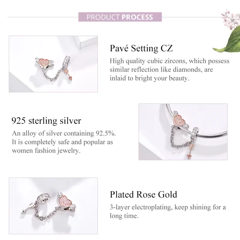 (imagen para) Pulsera de seguridad estilo Pandora en plata y oro rosa con flechas de Cupido - - Ver 4
