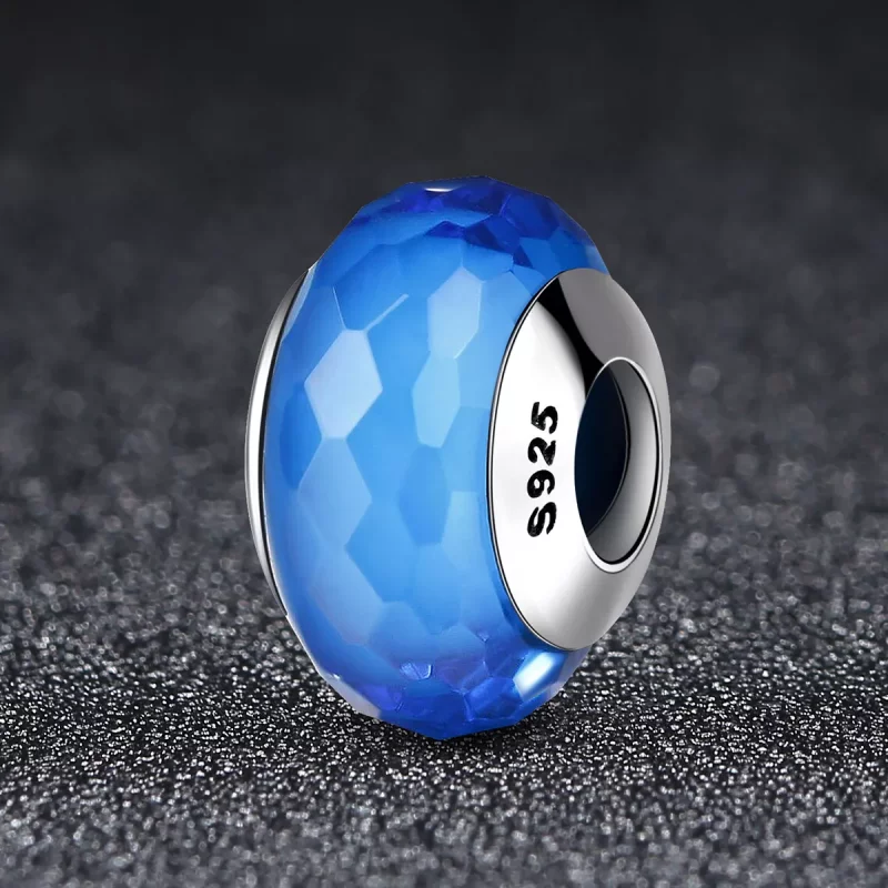 (imagen para) Pulsera estilo Pandora con abalorio de cristal Murano azul facetado - SCZ037 - Ver 2