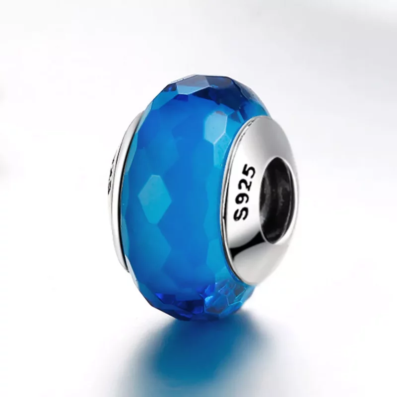 (imagen para) Pulsera estilo Pandora con abalorio de cristal Murano azul facetado - SCZ037 - Ver 3