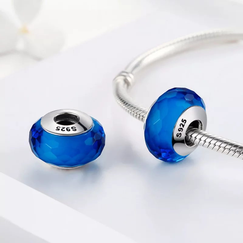(imagen para) Pulsera estilo Pandora con abalorio de cristal Murano azul facetado - SCZ037 - Ver 4