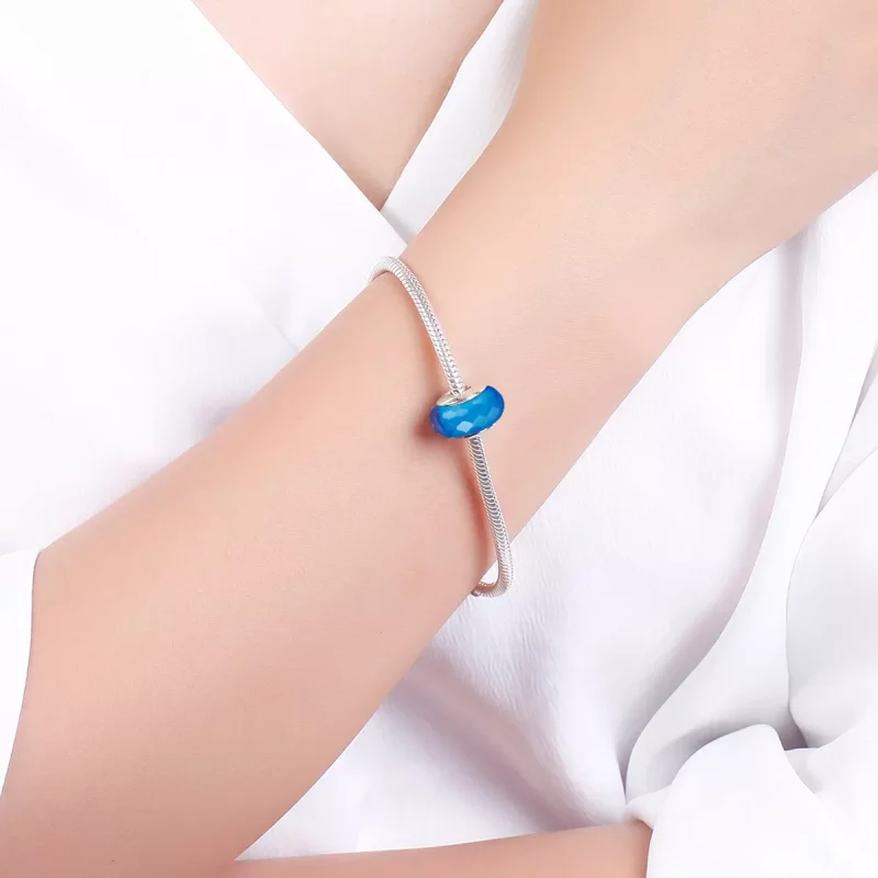 (imagen para) Pulsera estilo Pandora con abalorio de cristal Murano azul facetado - SCZ037 - Ver 5