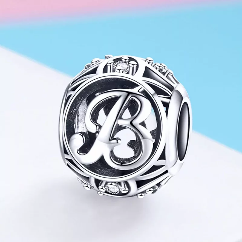 (imagen para) Pulsera estilo Pandora con colgante de letra B - SCC738-B - Ver 2