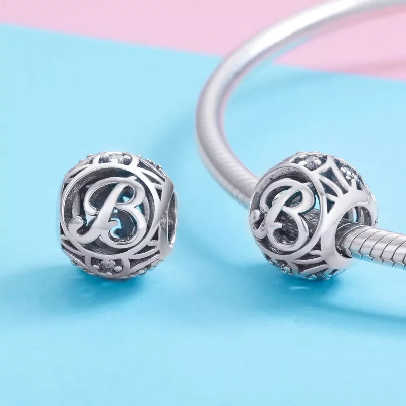(imagen para) Pulsera estilo Pandora con colgante de letra B - SCC738-B - Ver 3