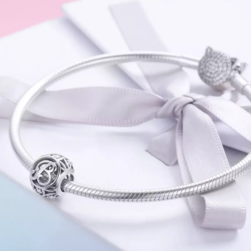 (imagen para) Pulsera estilo Pandora con colgante de letra B - SCC738-B - Ver 4