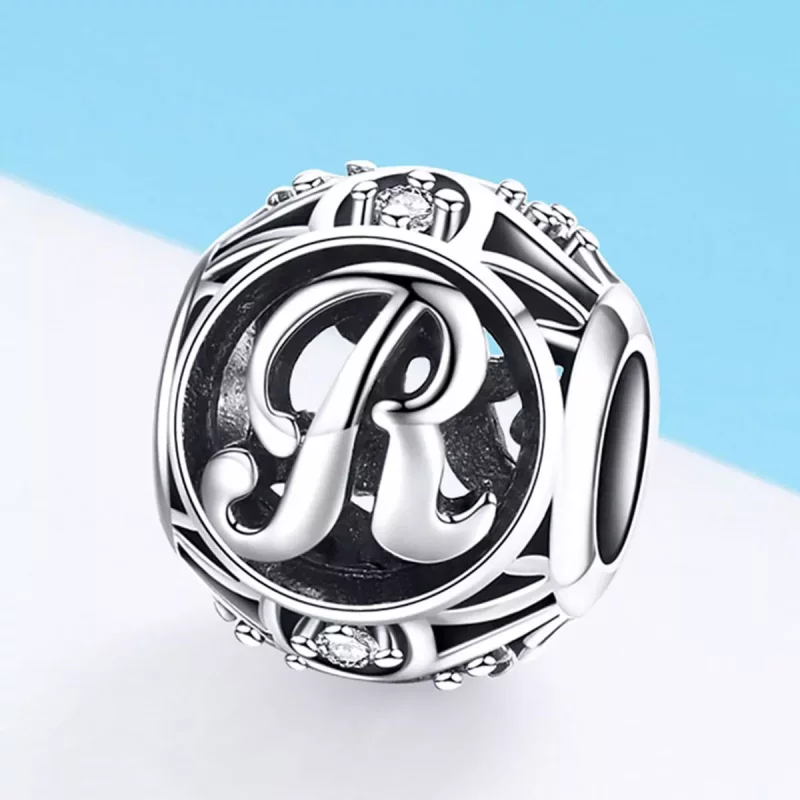 (imagen para) Pulsera estilo Pandora con colgante de letra R - SCC738-R - Ver 2