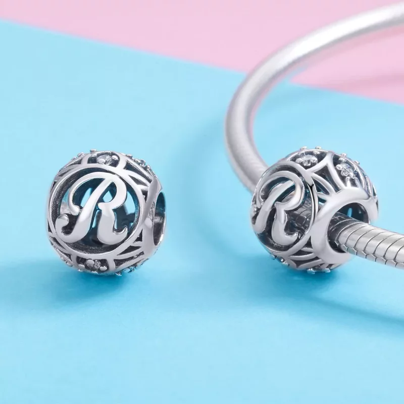 (imagen para) Pulsera estilo Pandora con colgante de letra R - SCC738-R - Ver 3
