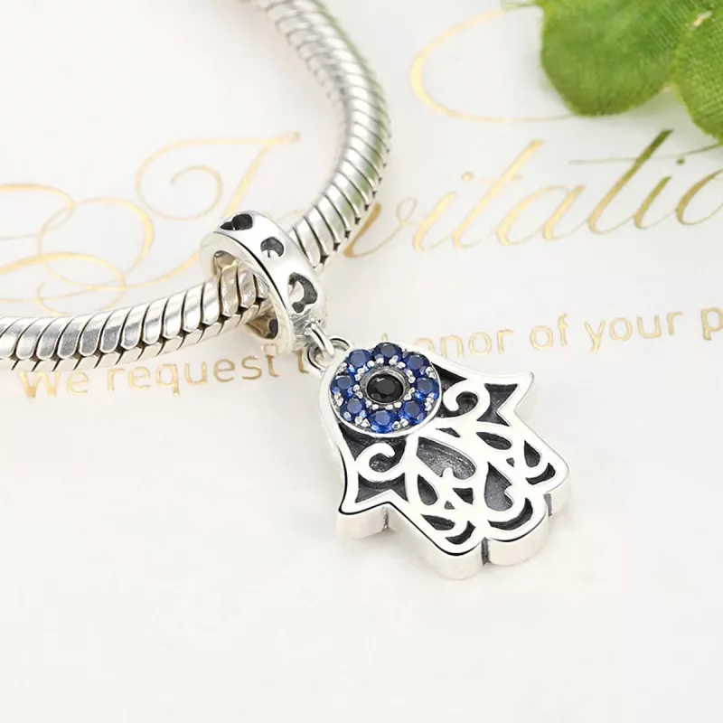 (imagen para) Pulsera estilo Pandora con colgante de mano de Fátima en plata - SCC085 - Ver 3