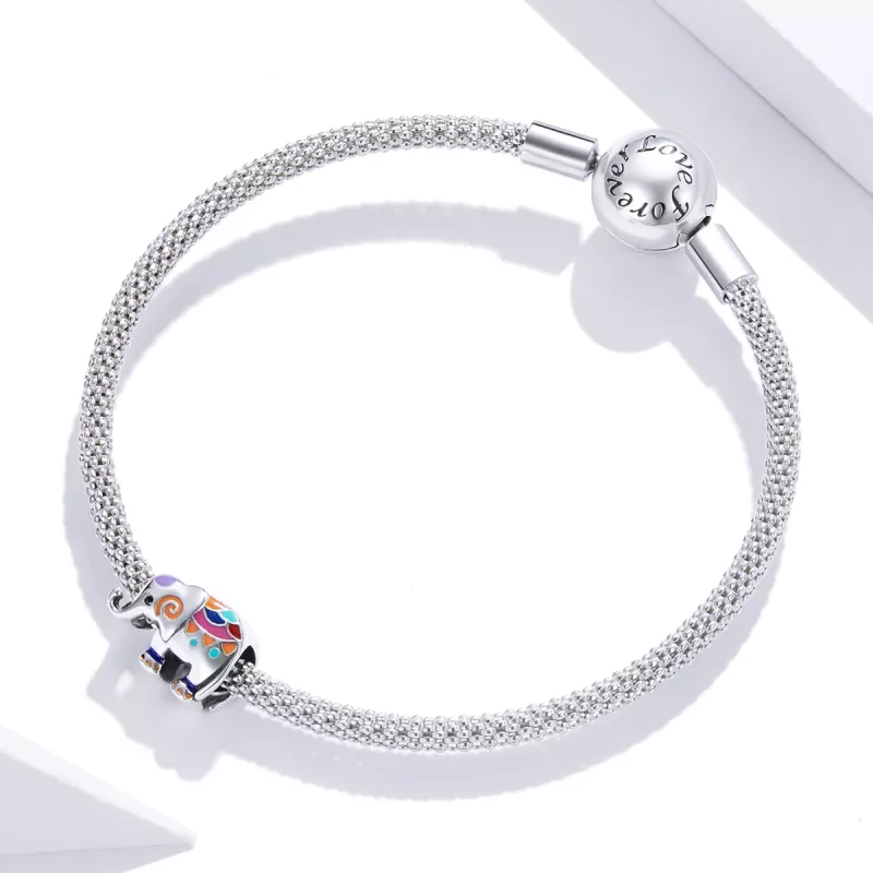 (imagen para) Pulsera estilo Pandora con encanto de elefante de la suerte en plata - SCC1790 - Ver 3