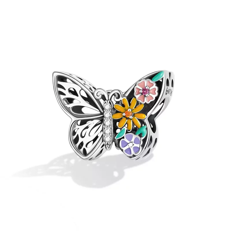 (imagen para) Pulsera estilo Pandora con encanto de flor y mariposa - BSC588 - Ver 2