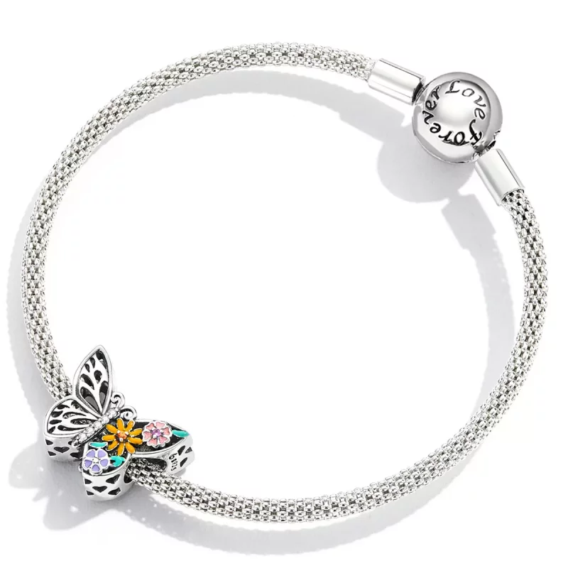 (imagen para) Pulsera estilo Pandora con encanto de flor y mariposa - BSC588 - Ver 4