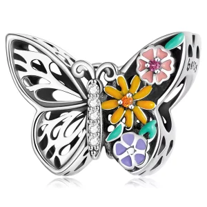 (imagen para) Pulsera estilo Pandora con encanto de flor y mariposa - BSC588