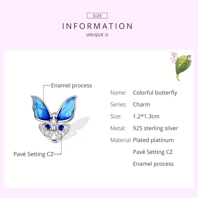 (imagen para) Pulsera estilo Pandora con encanto de mariposa colorida - BSC405 - Ver 7