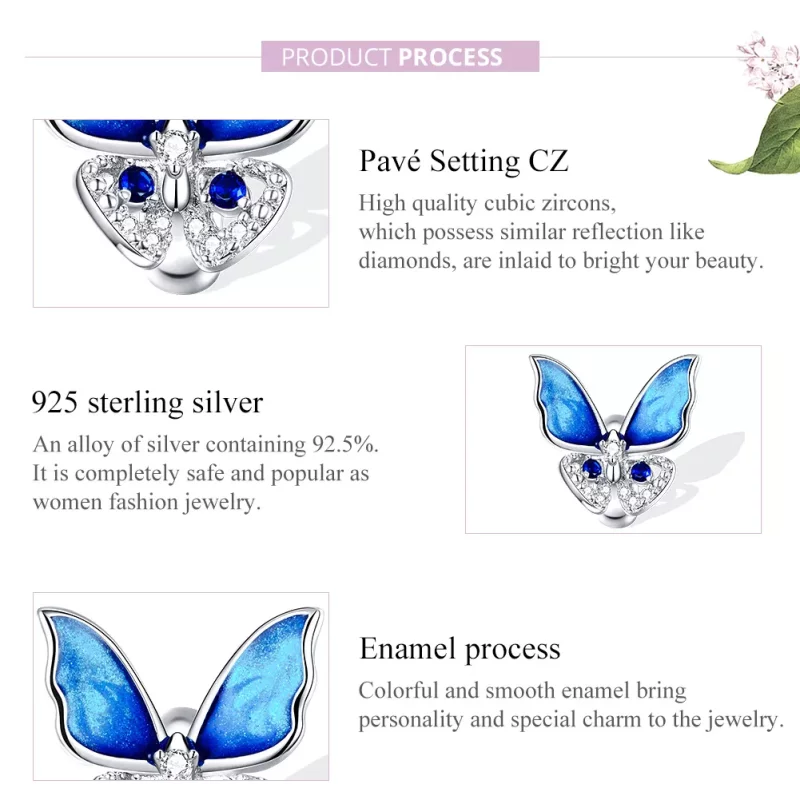 (imagen para) Pulsera estilo Pandora con encanto de mariposa colorida - BSC405 - Ver 8