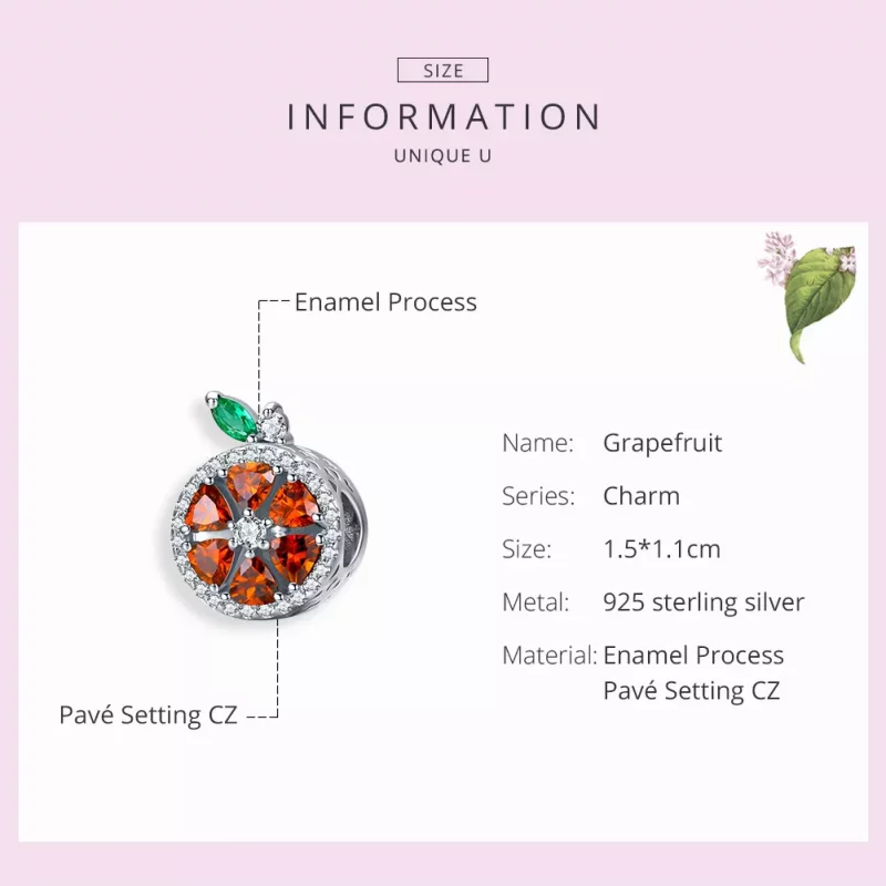 (imagen para) Pulsera estilo Pandora con encanto de pomelo plateado - SCC1277 - Ver 3