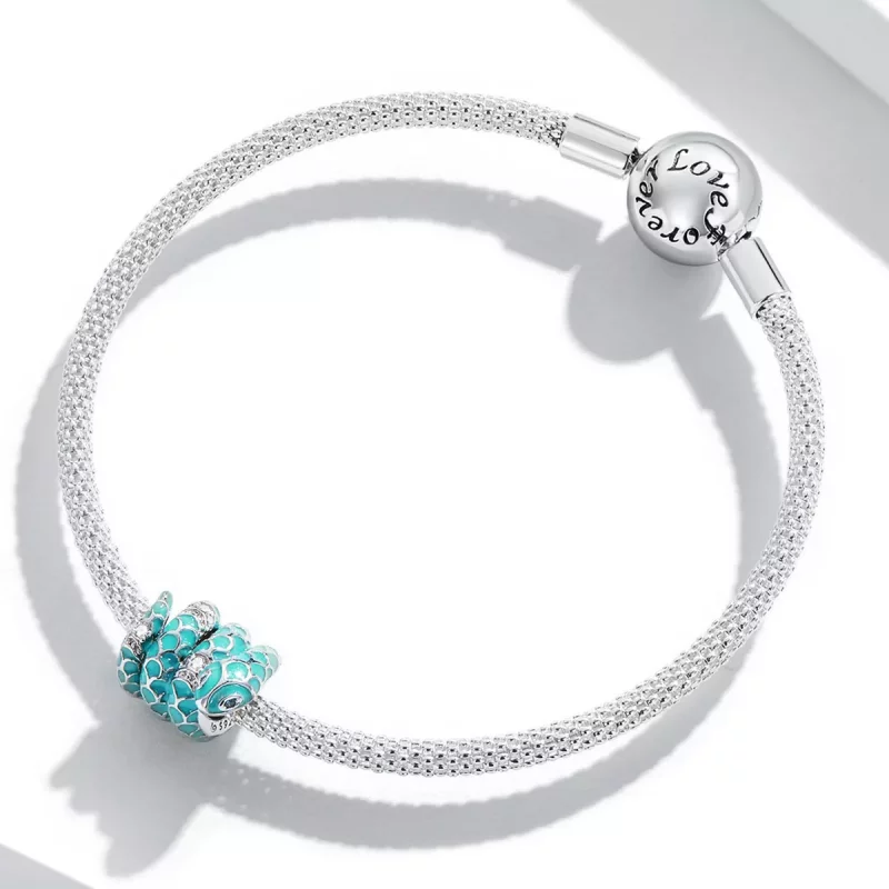 (imagen para) Pulsera estilo Pandora con encanto de serpiente azul - BSC576 - Ver 3