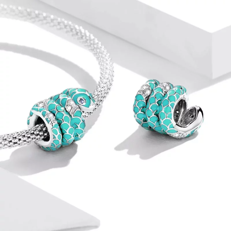 (imagen para) Pulsera estilo Pandora con encanto de serpiente azul - BSC576 - Ver 4