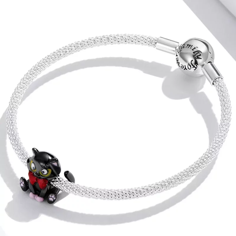 (imagen para) Pulsera estilo Pandora con encanto elegante de gato negro - SCC2031 - Ver 3