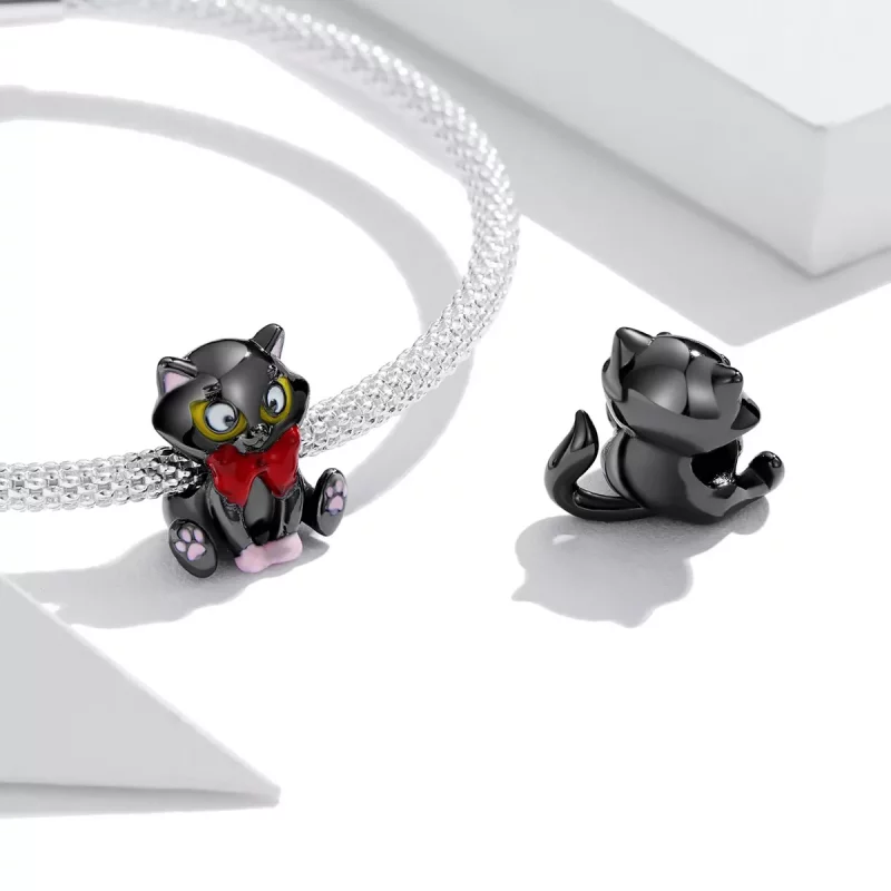 (imagen para) Pulsera estilo Pandora con encanto elegante de gato negro - SCC2031 - Ver 4