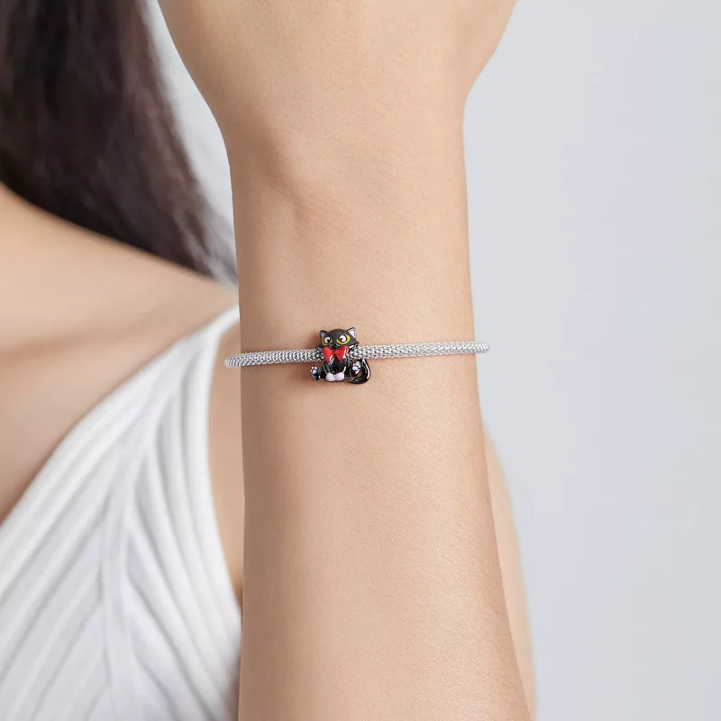 (imagen para) Pulsera estilo Pandora con encanto elegante de gato negro - SCC2031 - Ver 5