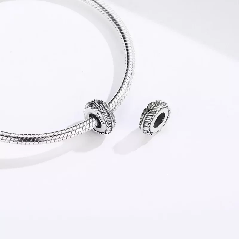 (imagen para) Pulsera estilo Pandora con separador de pluma de plata - SCC1236 - Ver 4