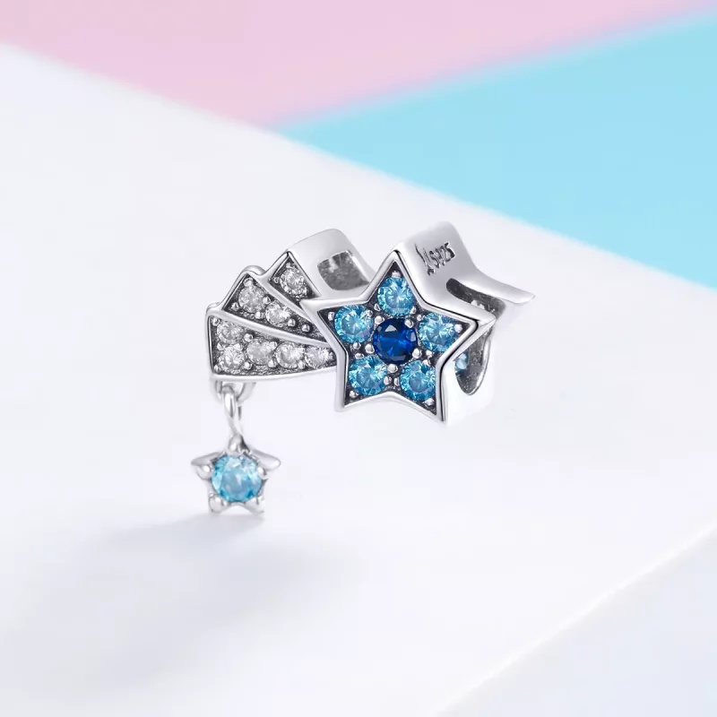 (imagen para) Pulsera estilo Pandora de plata con charm de estrellas y zafiro - SCC912 - Ver 2