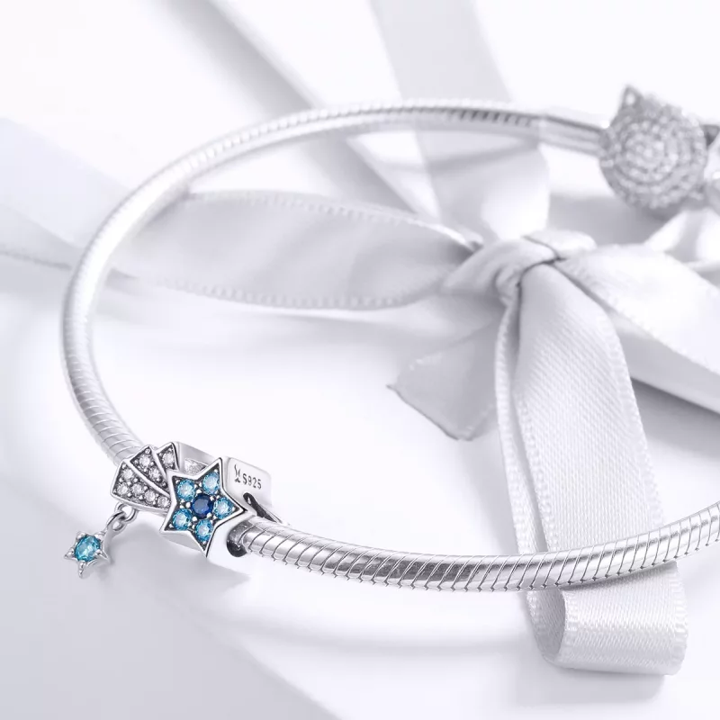 (imagen para) Pulsera estilo Pandora de plata con charm de estrellas y zafiro - SCC912 - Ver 3