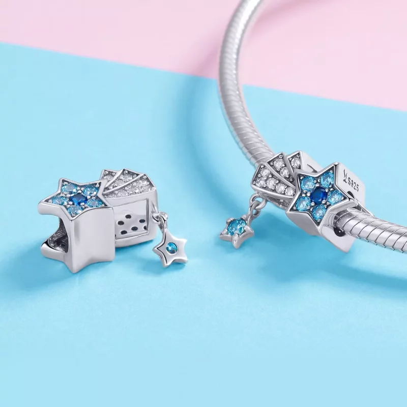 (imagen para) Pulsera estilo Pandora de plata con charm de estrellas y zafiro - SCC912 - Ver 4