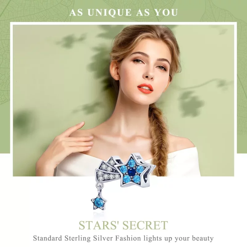 (imagen para) Pulsera estilo Pandora de plata con charm de estrellas y zafiro - SCC912 - Ver 6