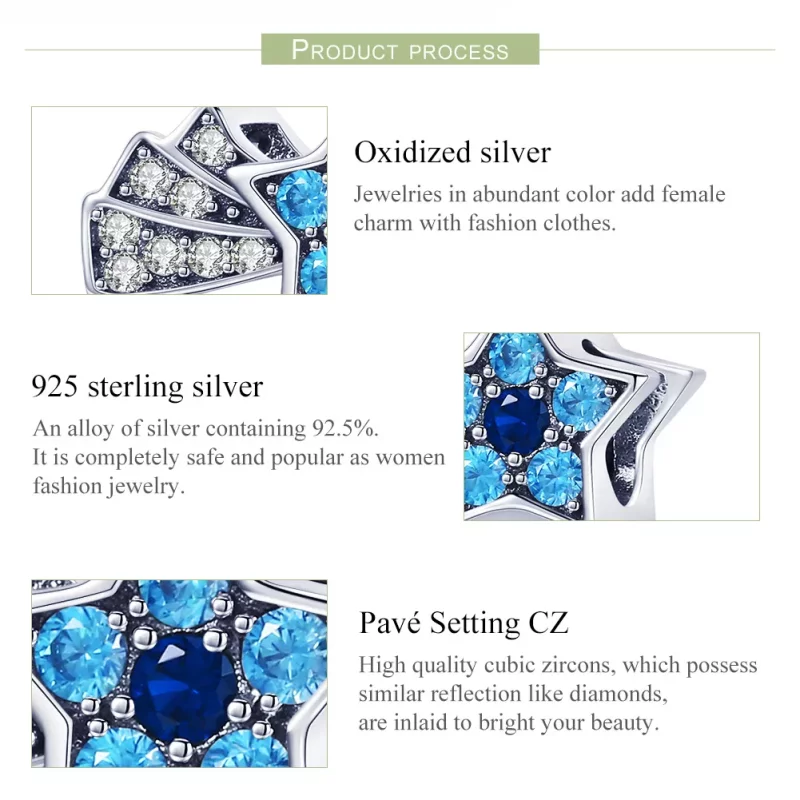 (imagen para) Pulsera estilo Pandora de plata con charm de estrellas y zafiro - SCC912 - Ver 7