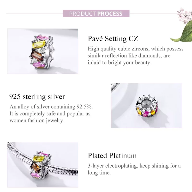 (imagen para) Pulsera estilo Pandora en plata con espaciador de circonio colorido - SCC1182 - Ver 4