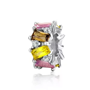 (imagen para) Pulsera estilo Pandora en plata con espaciador de circonio colorido - SCC1182