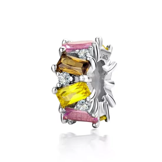 (imagen para) Pulsera estilo Pandora en plata con espaciador de circonio colorido - SCC1182