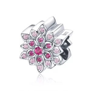 Pulsera plateada estilo Pandora con dije de loto rojo - BSC038 (imagen para) Pulsera plateada estilo Pandora con dije de loto rojo - BSC038