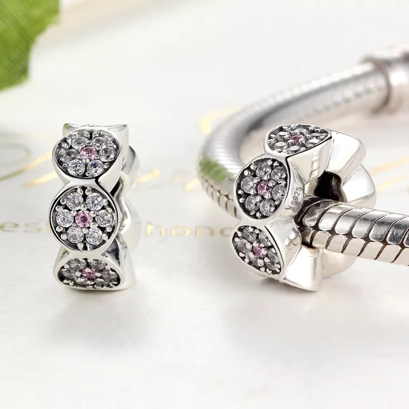 (imagen para) Spacer estilo Pandora de plata con guirnalda rosa - SCC101 - Ver 4