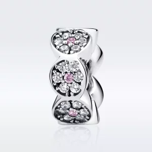 Spacer estilo Pandora de plata con guirnalda rosa - SCC101 (imagen para) Spacer estilo Pandora de plata con guirnalda rosa - SCC101