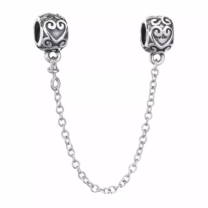 (imagen para) Cadena de seguridad en plata de ley Coraz&oacute;n Encantado - PANDORA - Ver 2