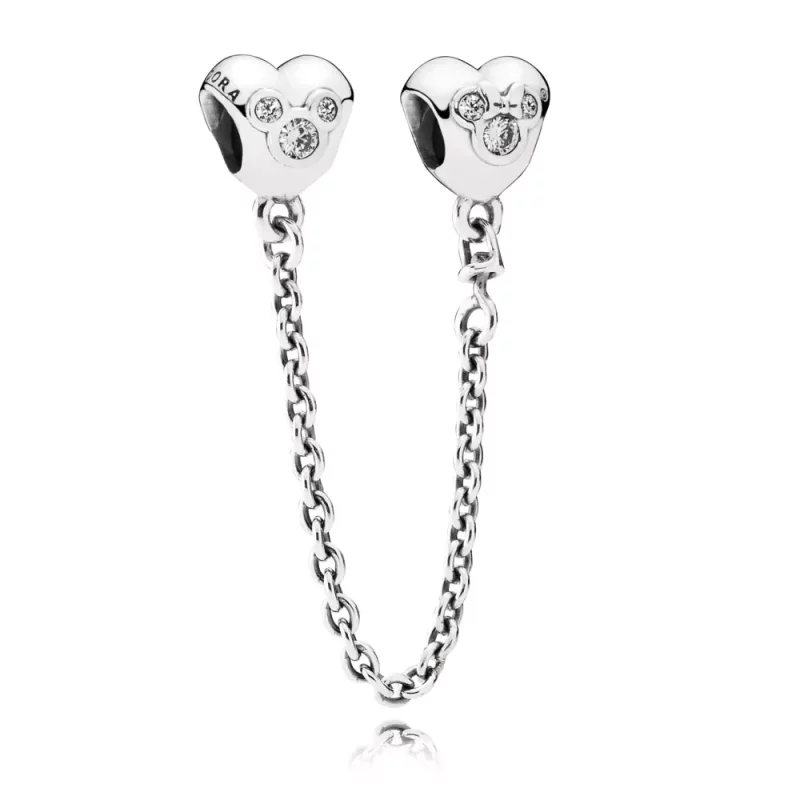 (imagen para) Cadena de seguridad en plata de ley Corazones de Mickey - PANDORA