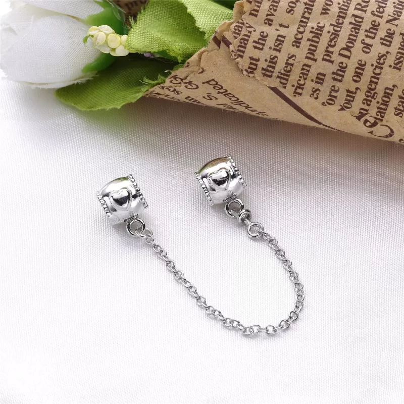 (imagen para) Cadena de seguridad en plata de ley Corazones en relieve PANDORA - Ver 3