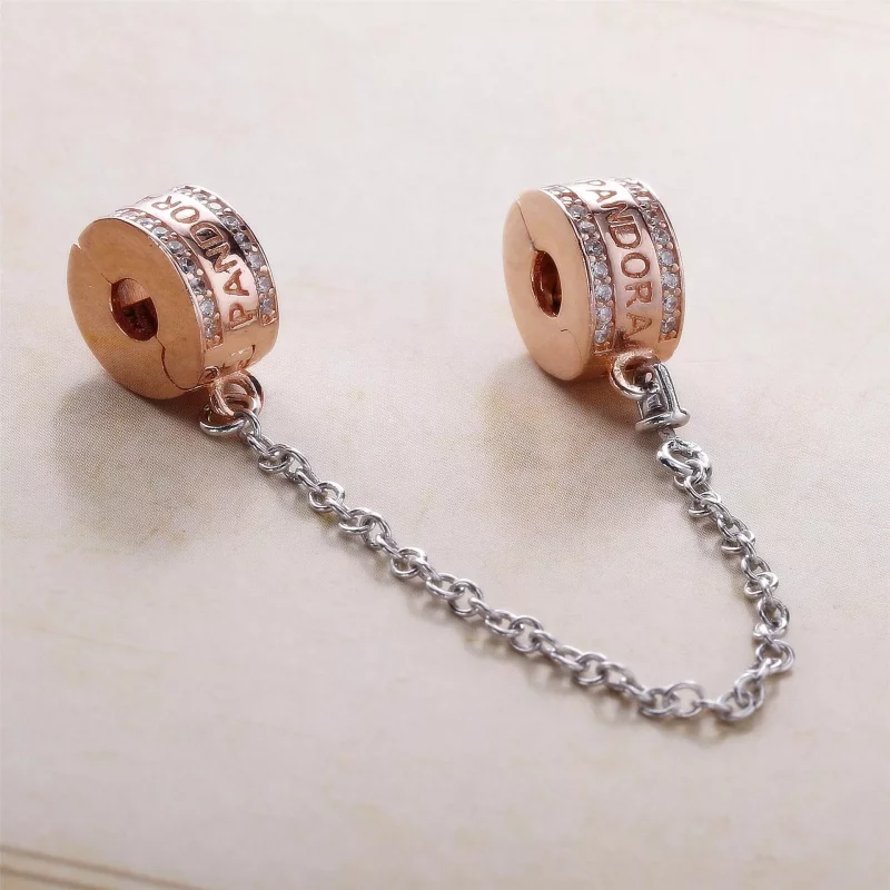 (imagen para) cadena de seguridad oro rosa Logo PANDORA - Ver 2