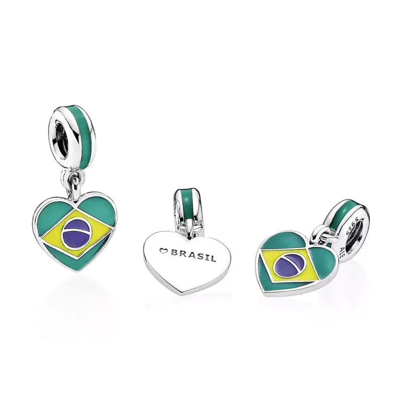 (imagen para) Charm colgante de Bandera del Coraz&oacute;n de Brasil, Esmaltes Mixtos PANDORA - Ver 2