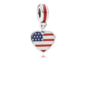 (imagen para) Charm colgante en plata de ley Bandera del coraz&oacute;n de Estados Unidos PANDORA