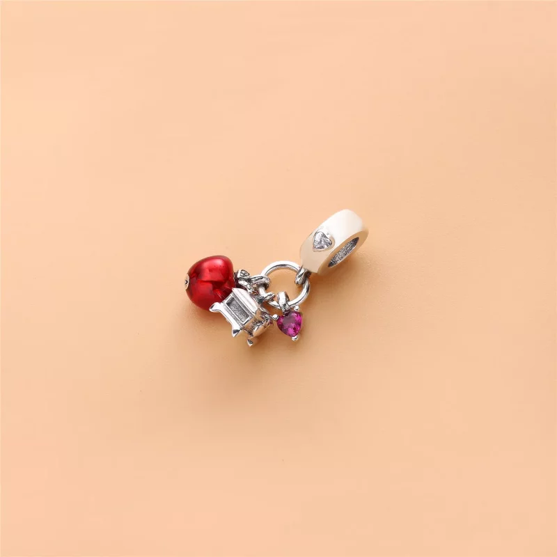 (imagen para) Charm colgante en plata de ley Coraz&oacute;n y Manzana de Blancanieves - PANDOR - Ver 2