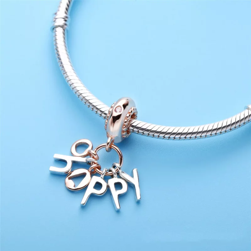 (imagen para) Charm colgante en plata de ley y PANDORA Rose Happy - Ver 2