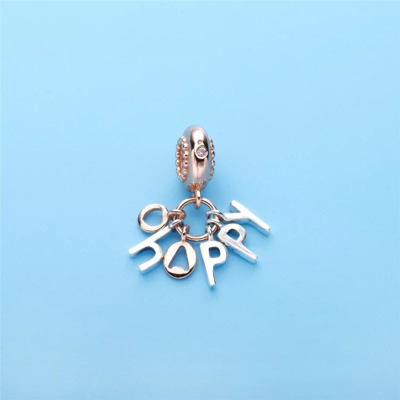 (imagen para) Charm colgante en plata de ley y PANDORA Rose Happy - Ver 3
