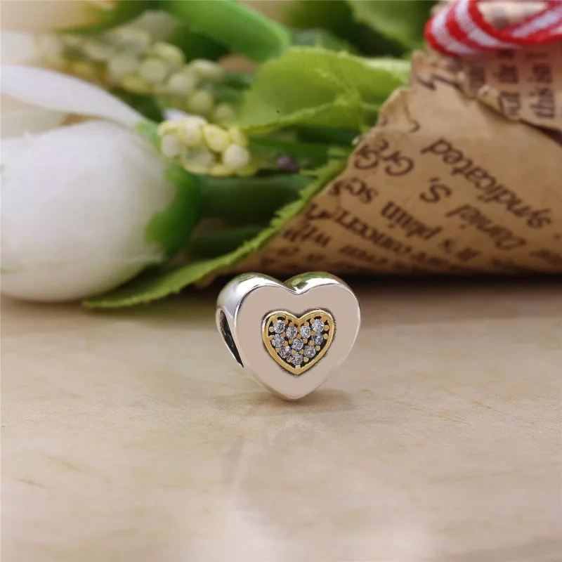 (imagen para) Charm en plata de ley y oro Coraz&oacute;n Logo PANDORA - Ver 2